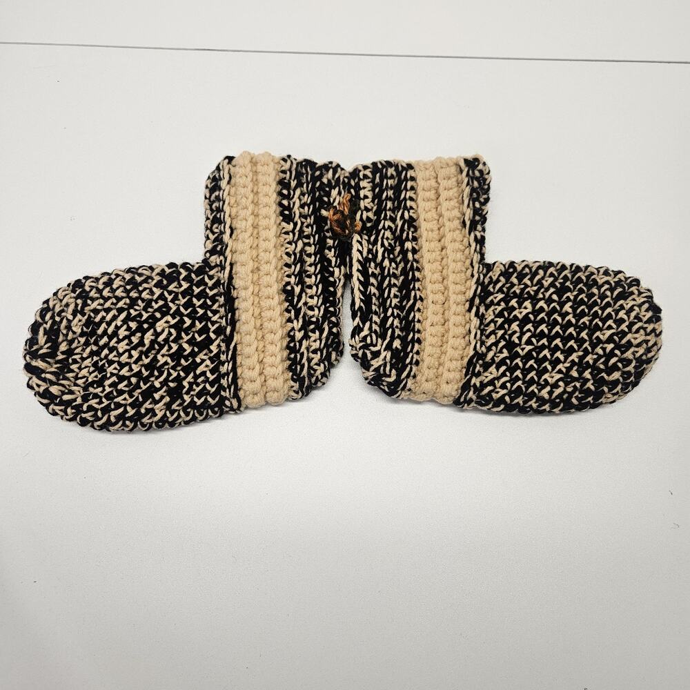 Handmade Crocheted Slipper Socks / Booties Adult Size 8 Medium Black And Tan